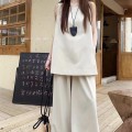 宽松无袖背心+高腰阔腿西装长裤套装